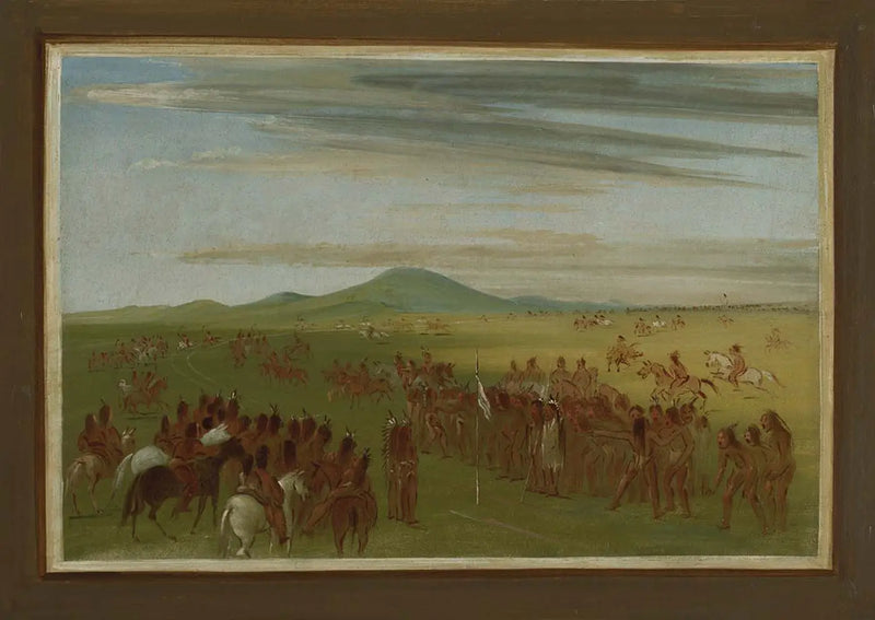 Mandan köyünün arkasındaki parkurda at yarışları - George Catlin
