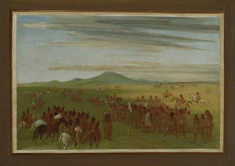 Mandan köyünün arkasındaki parkurda at yarışları - George Catlin