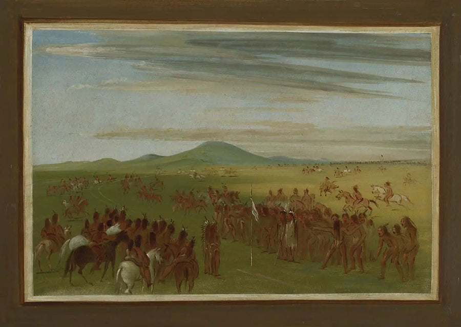 Mandan köyünün arkasındaki parkurda at yarışları - George Catlin