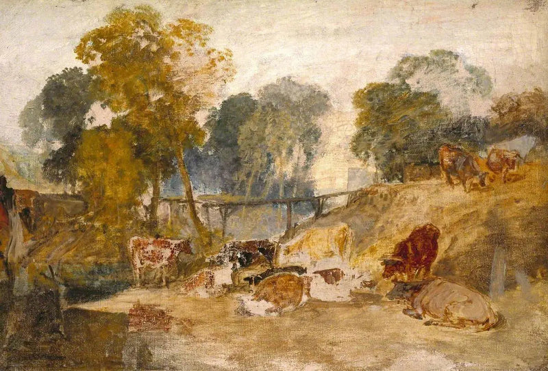 Bir Yaya Köprüsü ile Manzarada İnekler - J. M. W. Turner