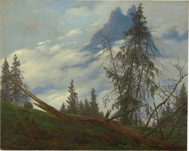 Yüksek dağ zirvesi ve bulutlarla sürüş - Caspar David Friedrich