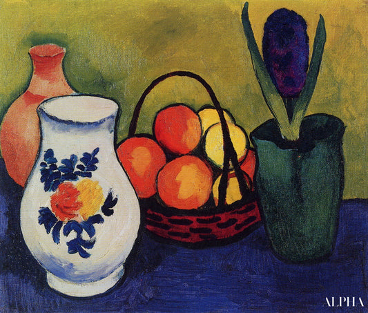 Cruche blanche avec des fleurs et des fruits - August Macke - Reproductions de tableaux et peintures haut de gamme