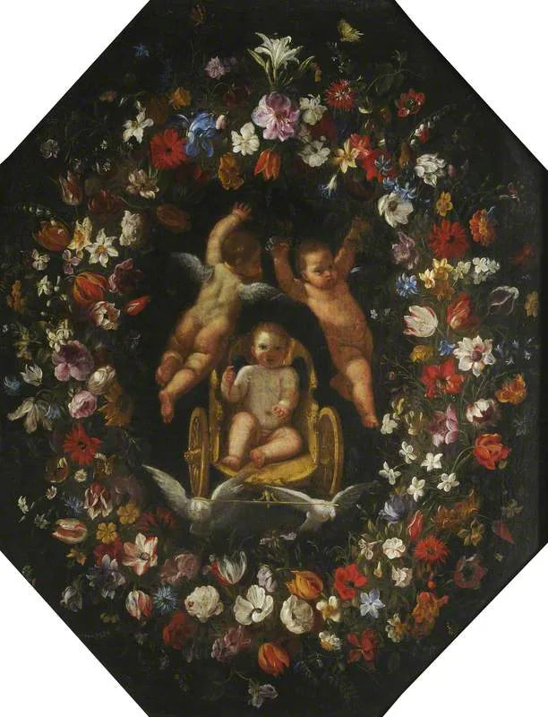 Çocuk Cupid, çiçeklerle çevrili bir arabada - Domenichino
