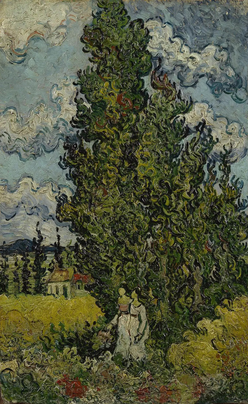 Cyprès et deux femmes - Vincent van Gogh image 1 copie peinte à la main à l’huile