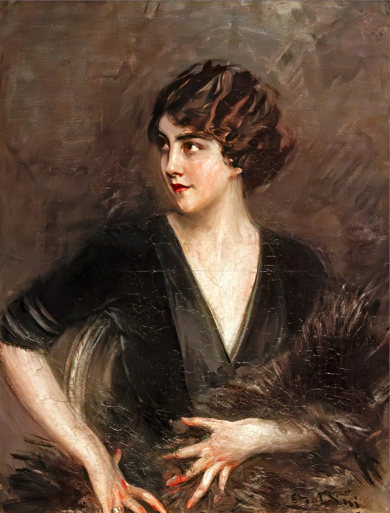 Koyu kürklü şal takmış kadın - Giovanni Boldini