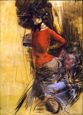 Kırmızı Palto Giyen Kadın - Giovanni Boldini
