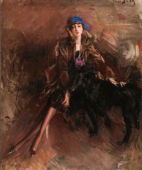 Siyah bir av köpeğiyle kadın - Giovanni Boldini
