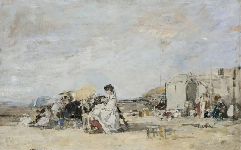 Trouville Plajı'nda Beyaz Elbiseli Kadın - Eugène Boudin