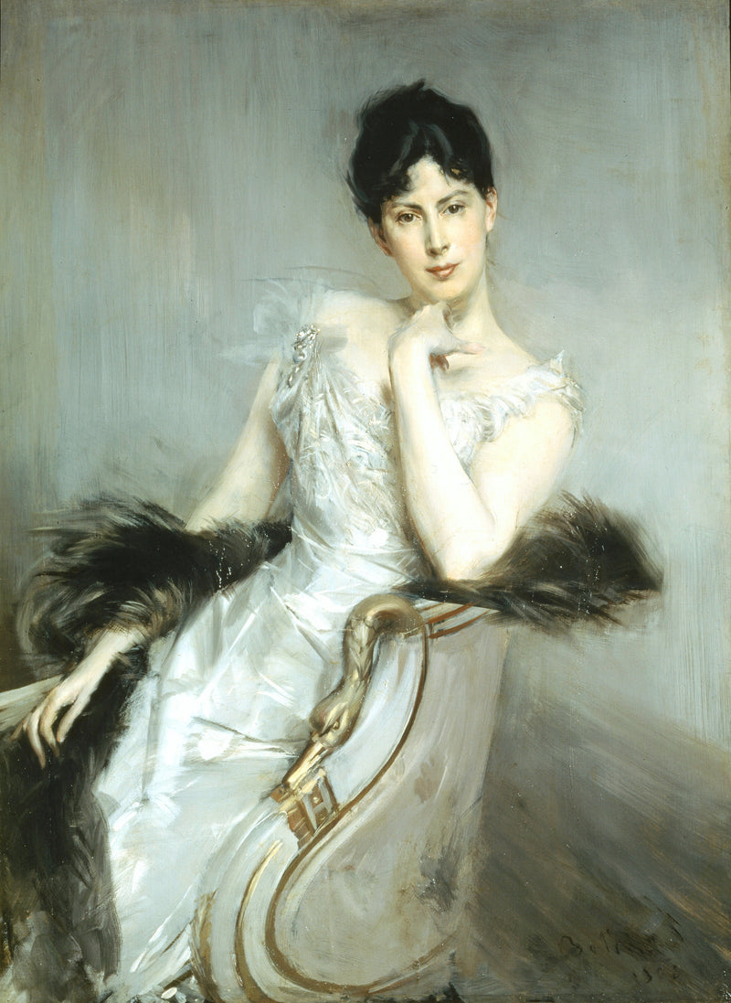Beyaz Elbise Giysili Kadın - Giovanni Boldini