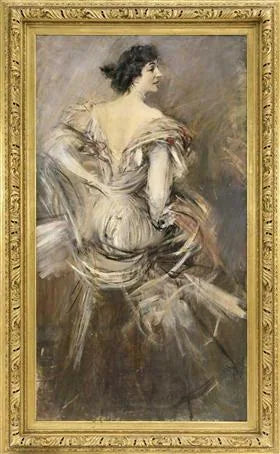 Kahverengi gece elbisesi giymiş kadın - Giovanni Boldini