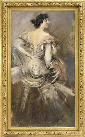 Dame en robe de soirée marron - Giovanni Boldini