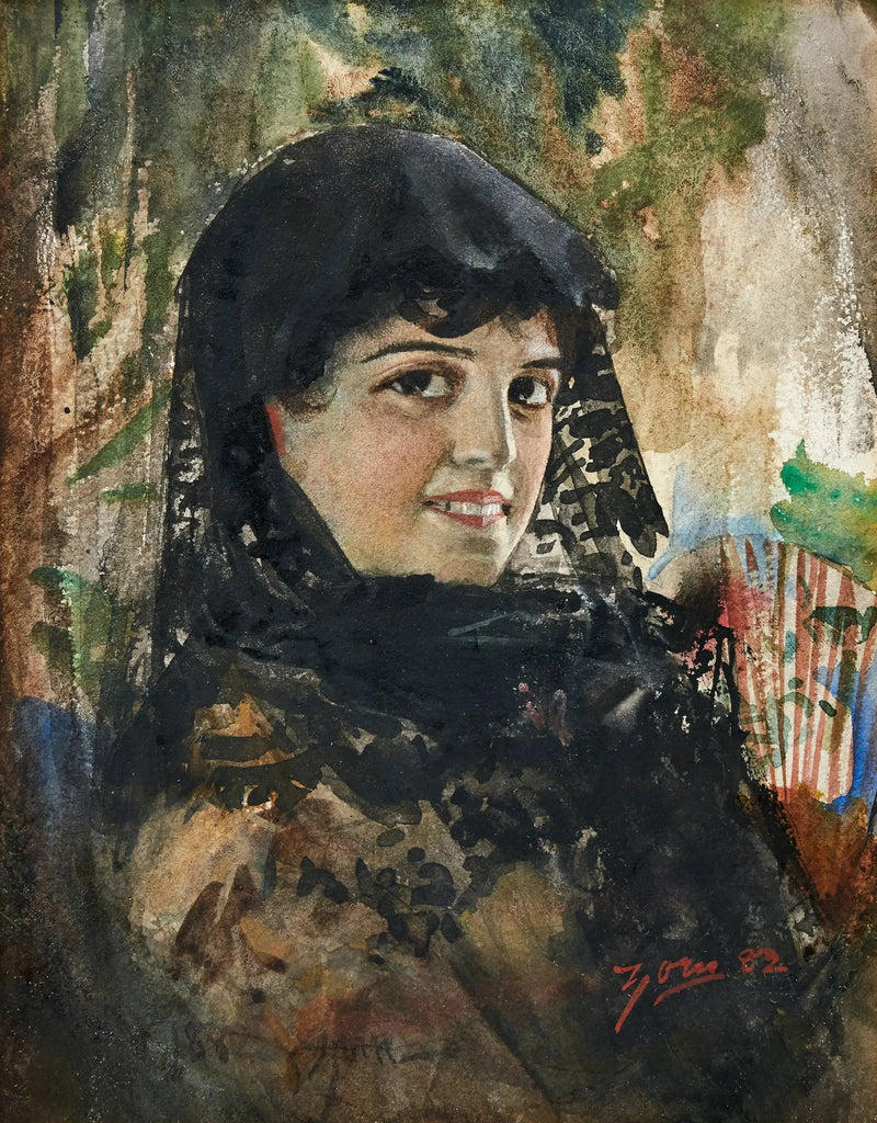 İspanyol kadın, siyah mantilla - Anders Zorn