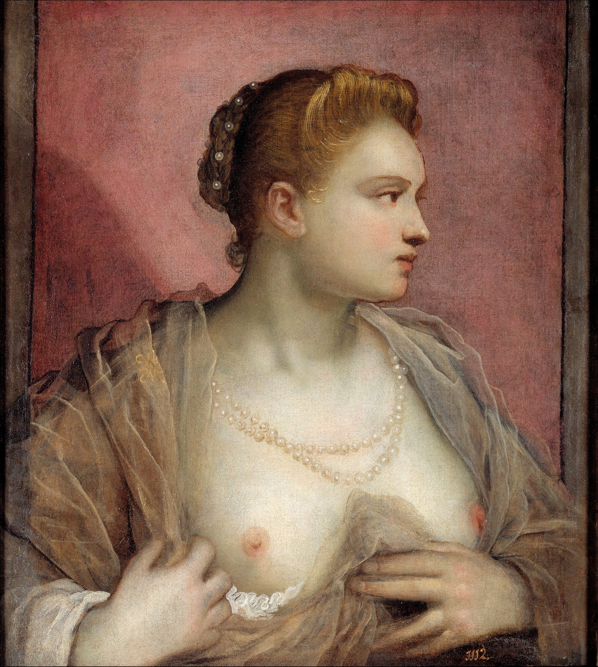 Dame montrant sa poitrine - Domenico Tintoretto