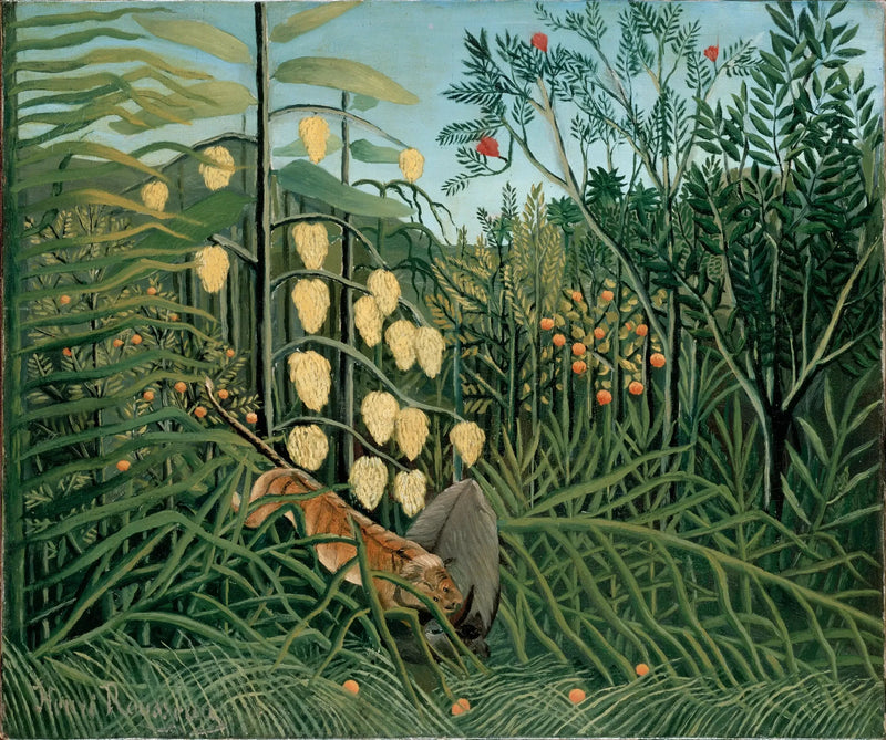 Tropikal Ormanda - Bir Kaplan ve Bir Boğa Dövüşü - Henri Rousseau