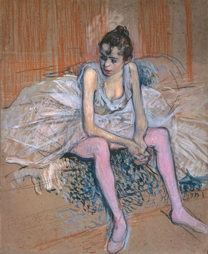 Pembe çoraplı oturan dansçı - Henri de Toulouse-Lautrec