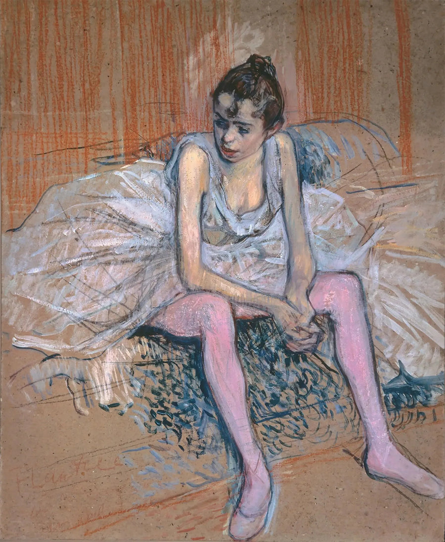 Pembe çoraplı oturan dansçı - Henri de Toulouse-Lautrec