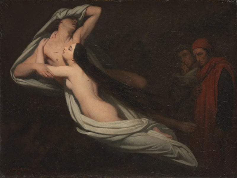 Dante ve Virgil, Francesca da Rimini ve Paolo'nun gölgeleriyle karşılaşıyor - Ary Scheffer