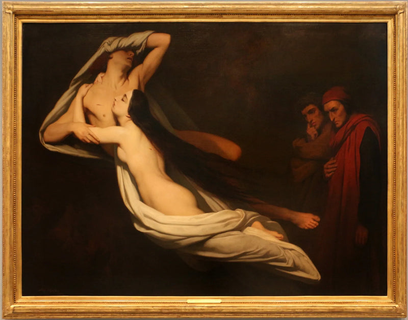 Dante ve Virgil, Cehennem'de Francesca da Rimini ve Paolo Malatesta'nın gölgeleriyle karşılaşıyor - Ary Scheffer