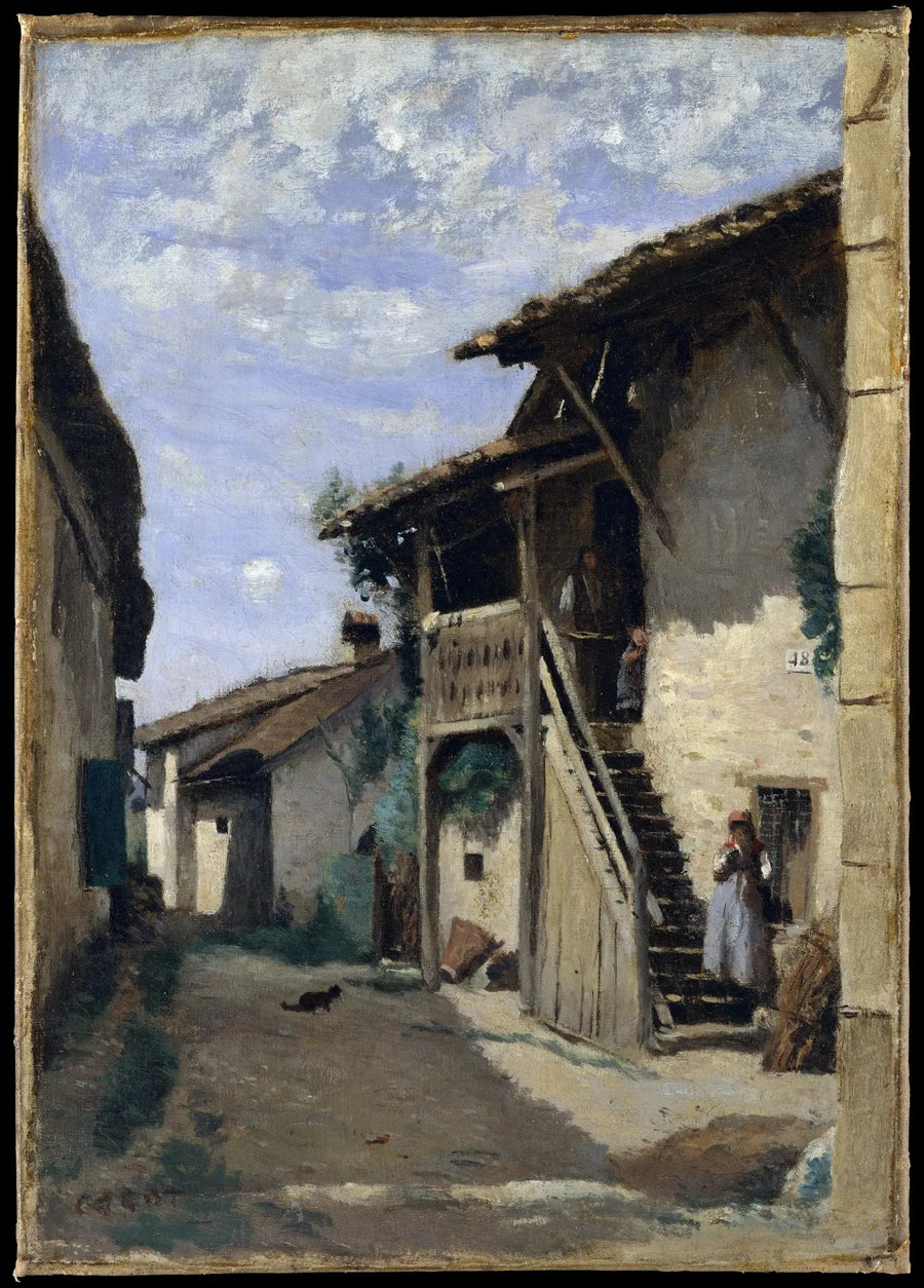 Dardagny (Cenevre yakınlarında), bir köy sokağı - Jean-Baptiste Camille Corot
