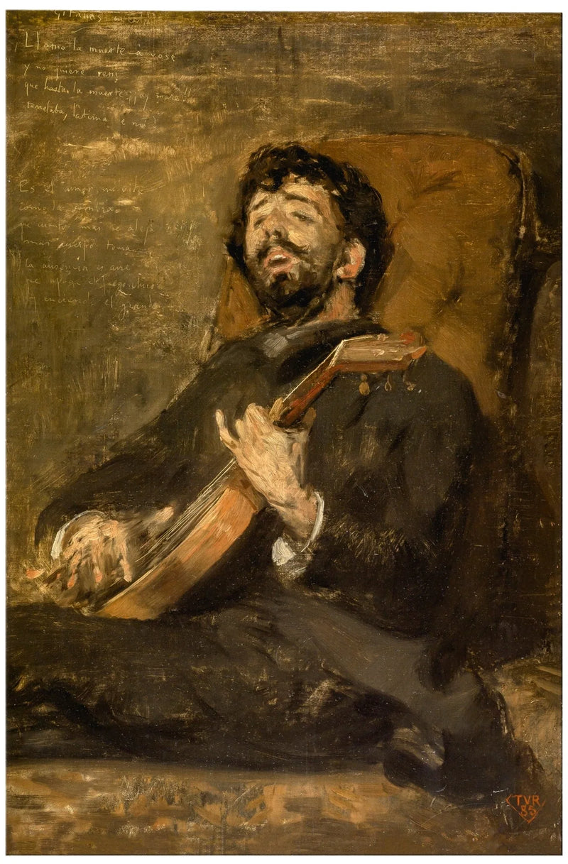 Darío de Regoyos gitar çalarken - Théodore van Rysselberghe