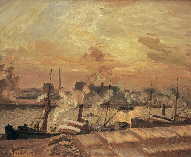 Ahşap Boşaltma, Borsa İskelesi, Gün Batımı - Camille Pissarro