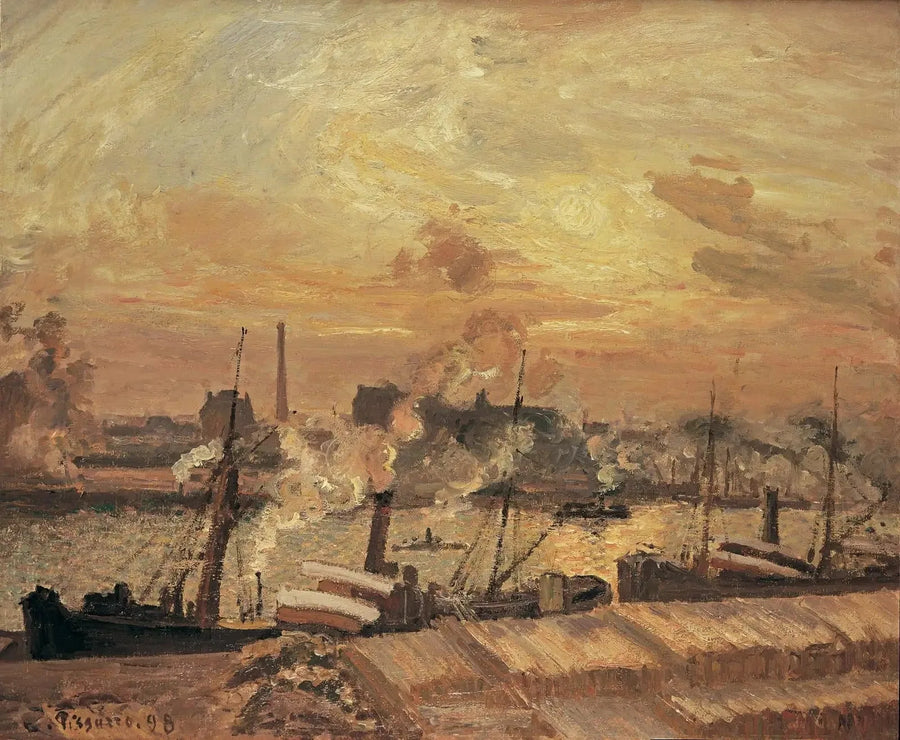 Ahşap Boşaltma, Borsa İskelesi, Gün Batımı - Camille Pissarro