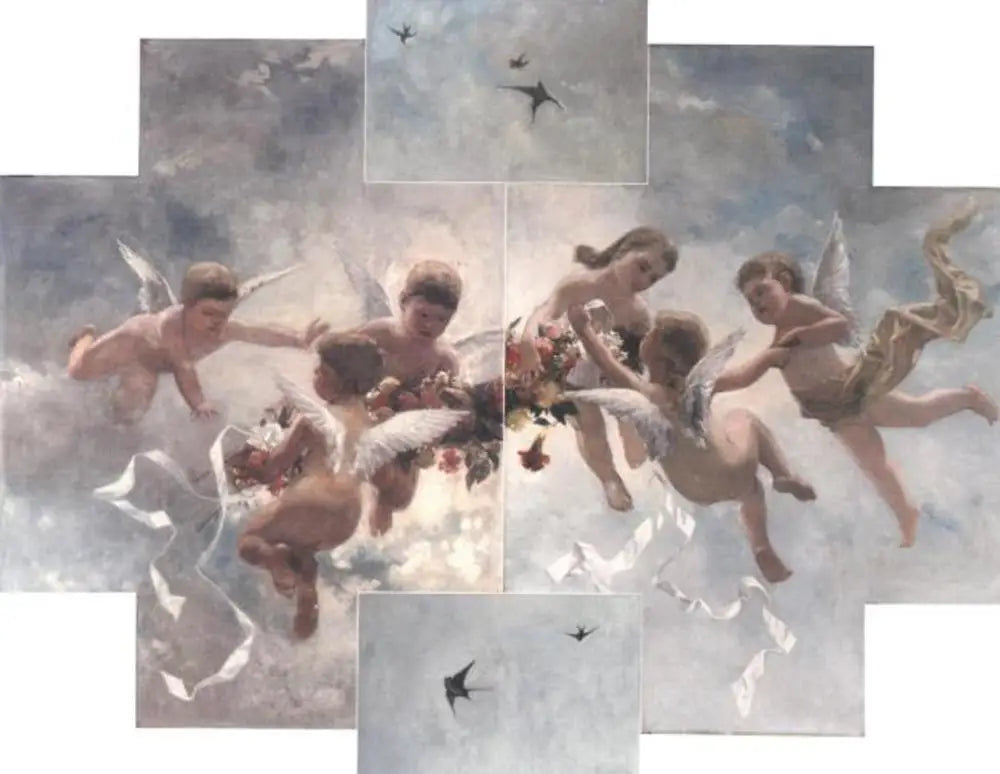 Reproduction du tableau « Décoration de plafond de putti et d'oiseaux - Piet Mondrian » par Alpha Reproduction en peinture à l’huile