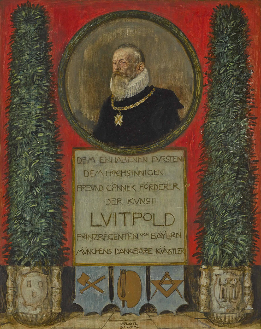 Reproduction du tableau « Dédicace des artistes munichois au prince régent Luitpold de Bavière - Franz Von Stuck » par Alpha Reproduction en peinture à l’huile