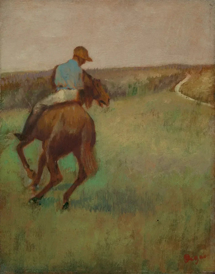 Mavi giysili jokey bir alaz atın üzerinde - Edgar Degas