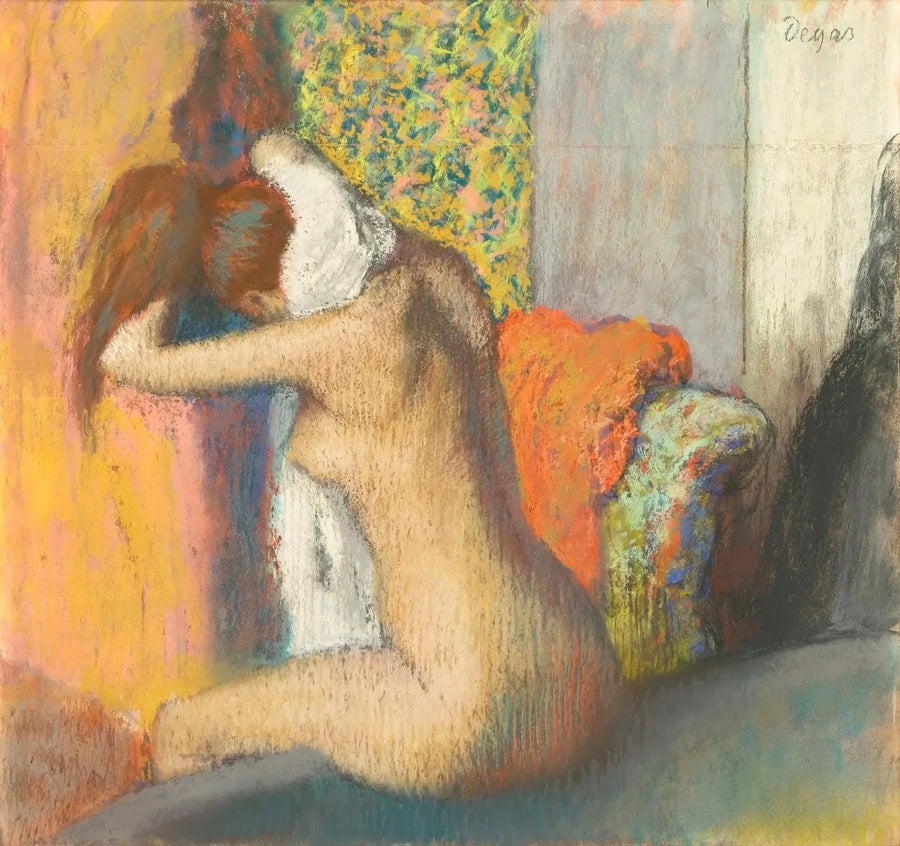 Banyodan sonra, çıplak kadın vücudunu kuruluyor - Edgar Degas