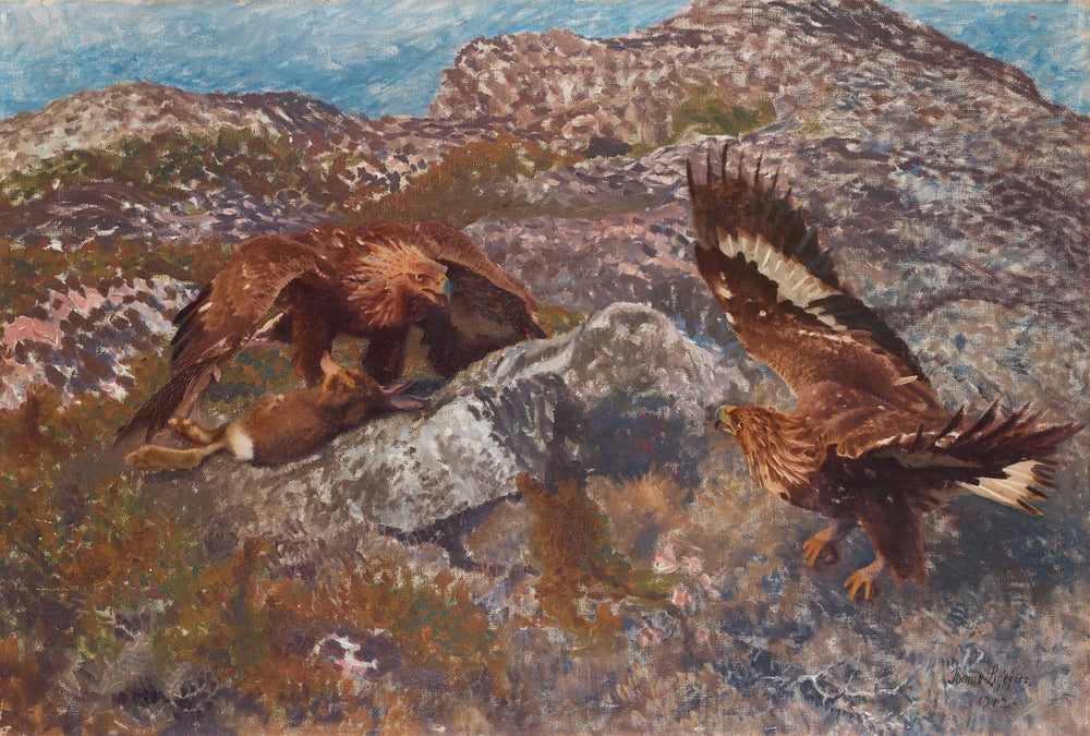 Des aigles royaux attaquent un lièvre - Bruno Liljefors image 1 reproduction artisanale de tableau