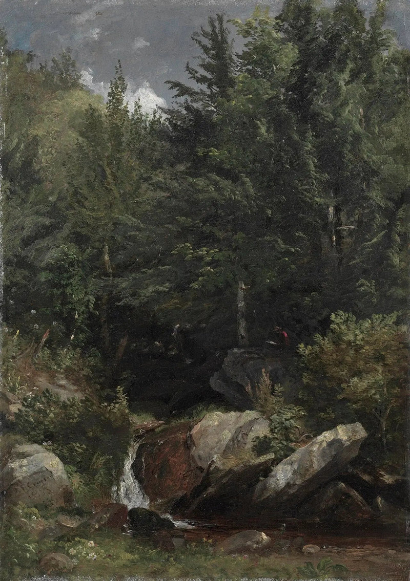 Bir tepe üzerinde ağaçlar ve dere - Jasper Francis Cropsey