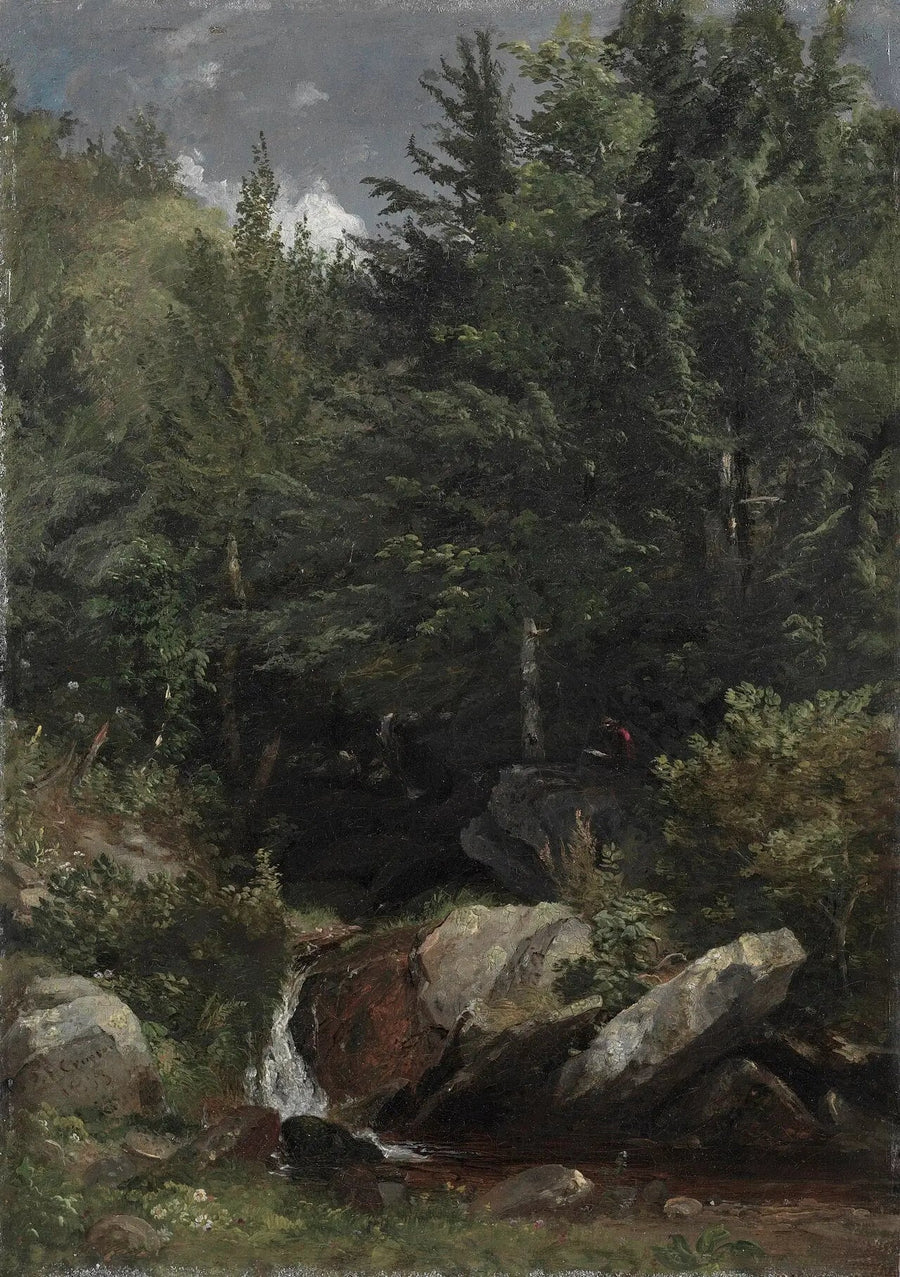 Bir tepe üzerinde ağaçlar ve dere - Jasper Francis Cropsey