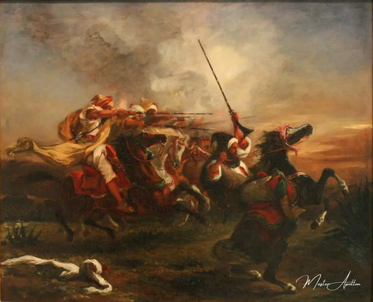 Des cavaliers marocains en action militaire - Eugène Delacroix - Reproductions de tableaux et peintures haut de gamme