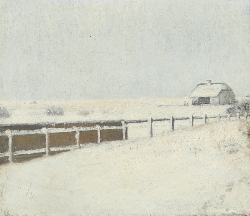 Kar altında Skagen'de çitler ve bir kulübe - Michael Peter Ancher