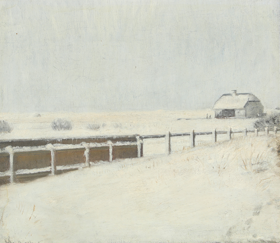 Kar altında Skagen'de çitler ve bir kulübe - Michael Peter Ancher