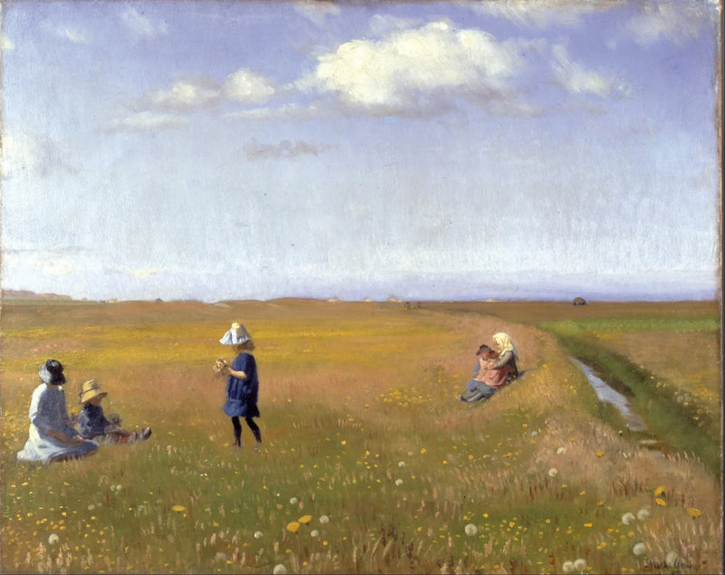 Skagen'in kuzeyinde bir tarlada çocuklar ve genç kızlar çiçek topluyor - Michael Peter Ancher