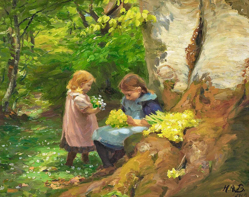 Hunnerup ormanlarında Odense yakınlarında kızlar anemon ve menekşe topluyor. - H. A. Brendekilde