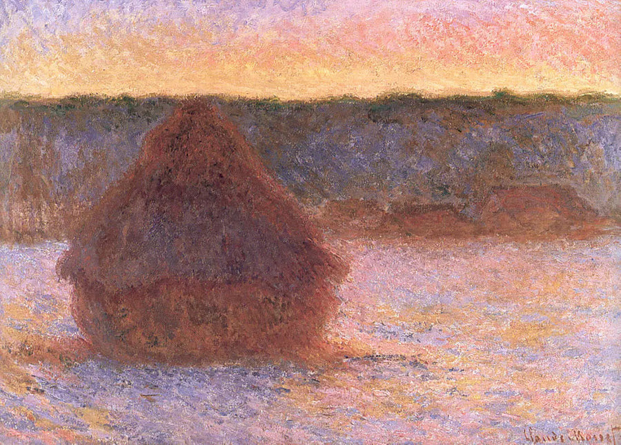 Gün batımında saman samanları, buz gibi hava - Claude Monet
