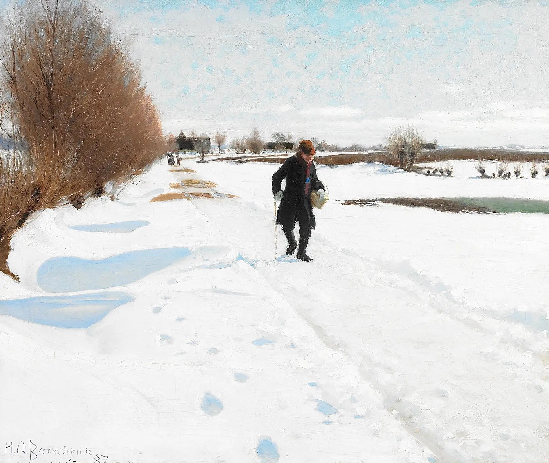Des personnes marchant sur une route enneigée. - H. A. Brendekilde - Alpha Reproduction