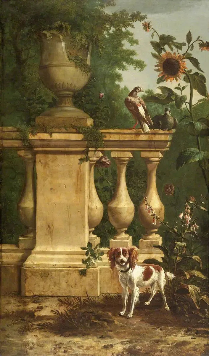 Bir Bahçede Güvercinler ve Bir Köpek - Melchior de Hondecoeter
