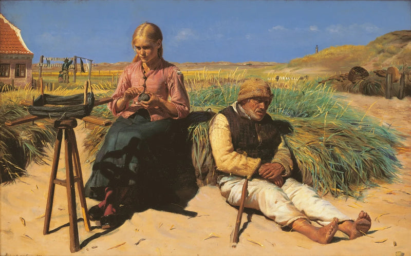 Bir manzarada silüetler. Kristian, kör ve Tine, kum tepeleri arasında. - Michael Peter Ancher