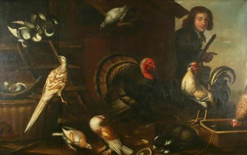 Evcil kümes hayvanları ve bir adam - Melchior de Hondecoeter