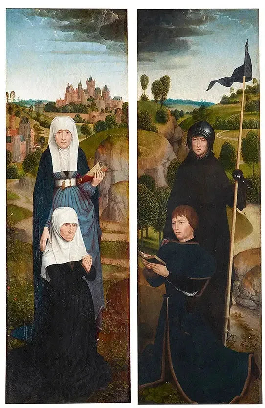Üç panelden oluşan bir triptyğin bağışçı portreleriyle iki kanadı - Hans Memling