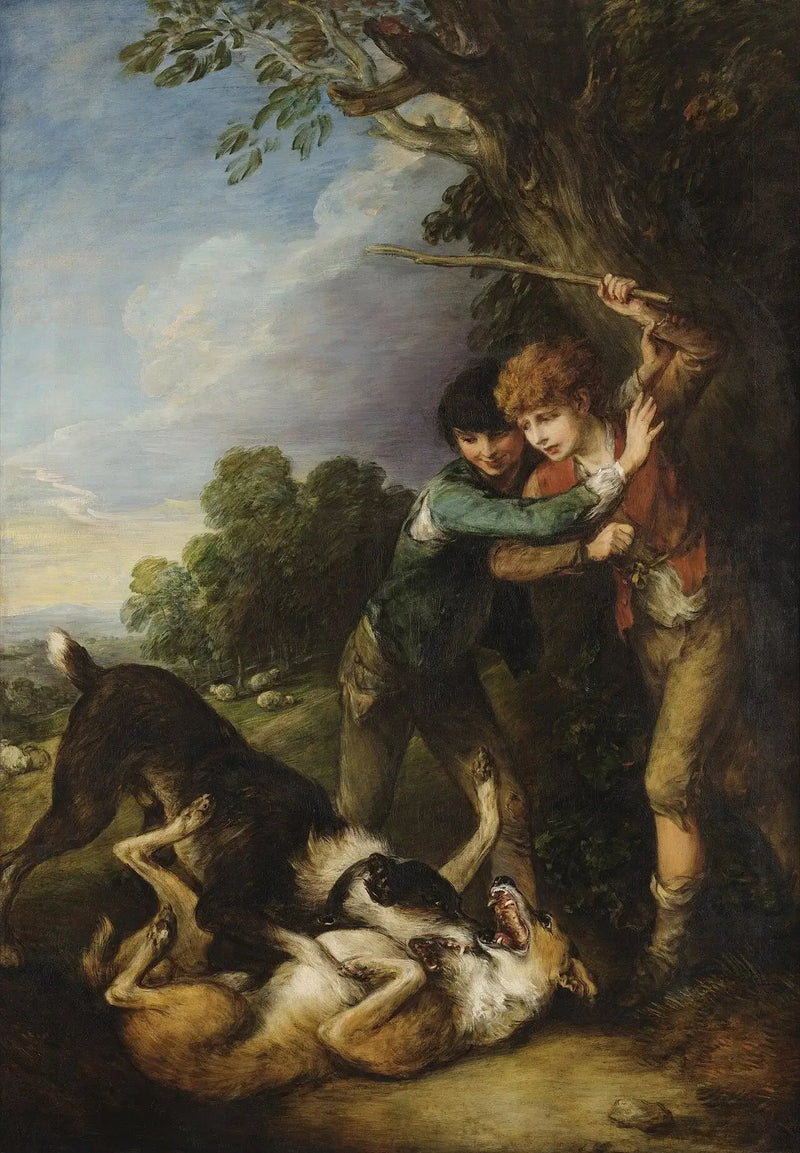 İki çoban köpeklerle dövüşüyor - Thomas Gainsborough