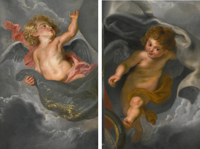 İki melekçik, perdeleri tutuyor - Peter Paul Rubens