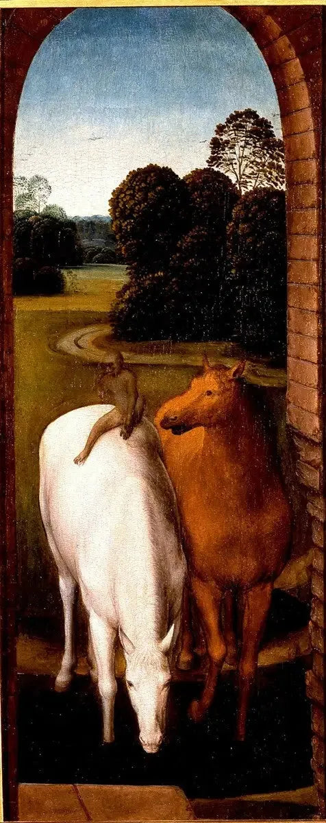 İki at bir manzarada - Hans Memling
