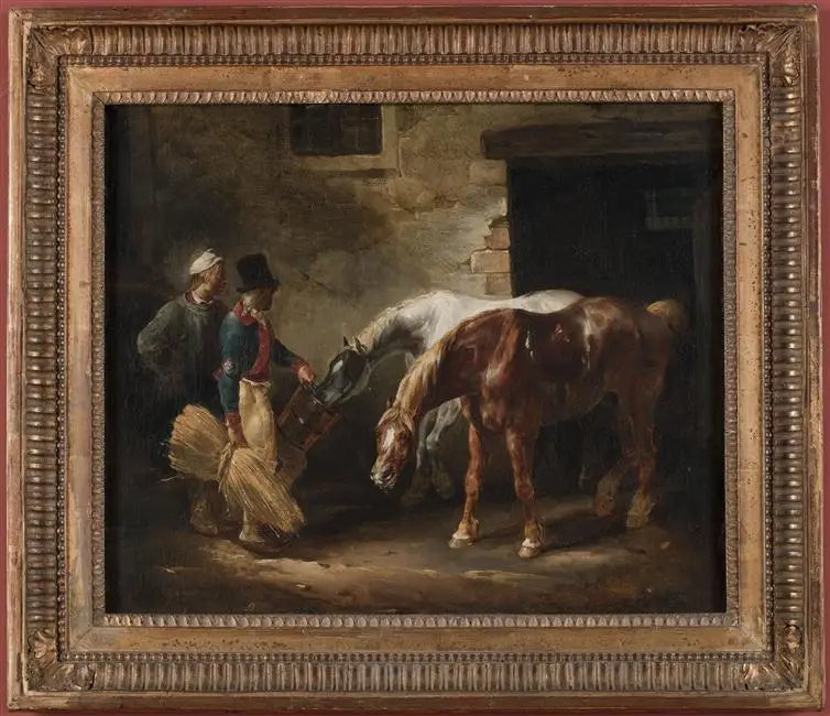 Bir ahırın kapısında iki posta atı - Théodore Géricault