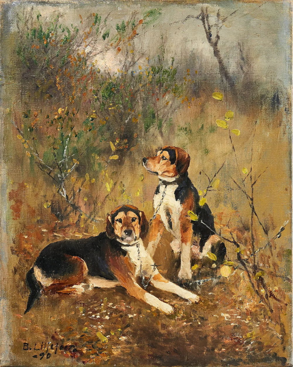 Deux chiens de chasse à l'odeur - Bruno Liljefors image 1 copie de tableau peinte à la main