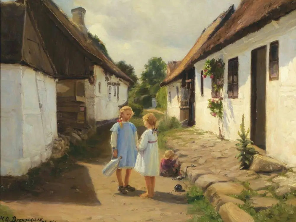 Deux enfants dans la rue d’un village - H. A. Brendekilde - Alpha Reproduction